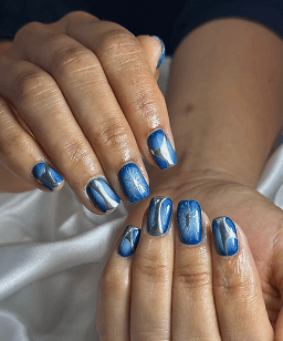 Blue chrome nail art